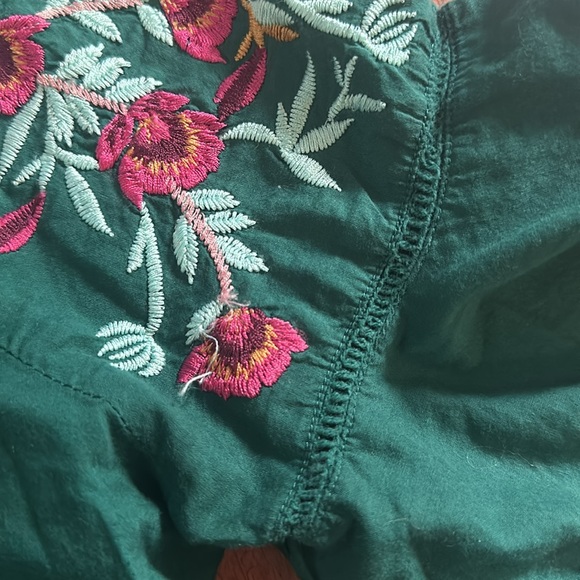 Free People Green Embroidered 3/4 Bell Sleeve Babydoll Boho Mini Dress Small - Picture 12 of 13